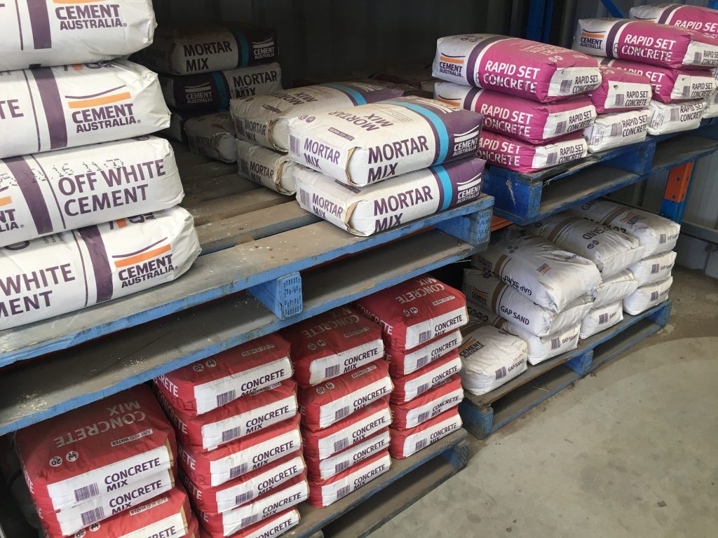 Stocking Cement Australia products including Rapid Set, Mortar Cement, Concrete Mix, Gap Sand and Off White Cement. You can rely on these quality products.  We also stock mesh, chairs, bar and much more.